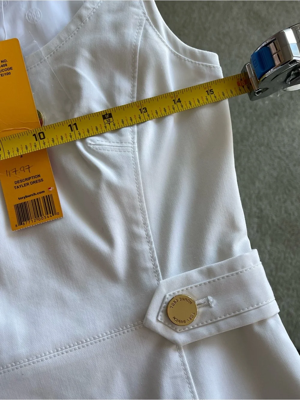 TORY BURCH Dress White‎ Gold Buttons Pinup Fitted Shift Size 2 Bride Wedding